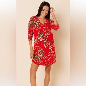 The Cat’s Pajamas Cherry Quince Pima Knit Long Sleeve Sleep Shirt S Red Floral